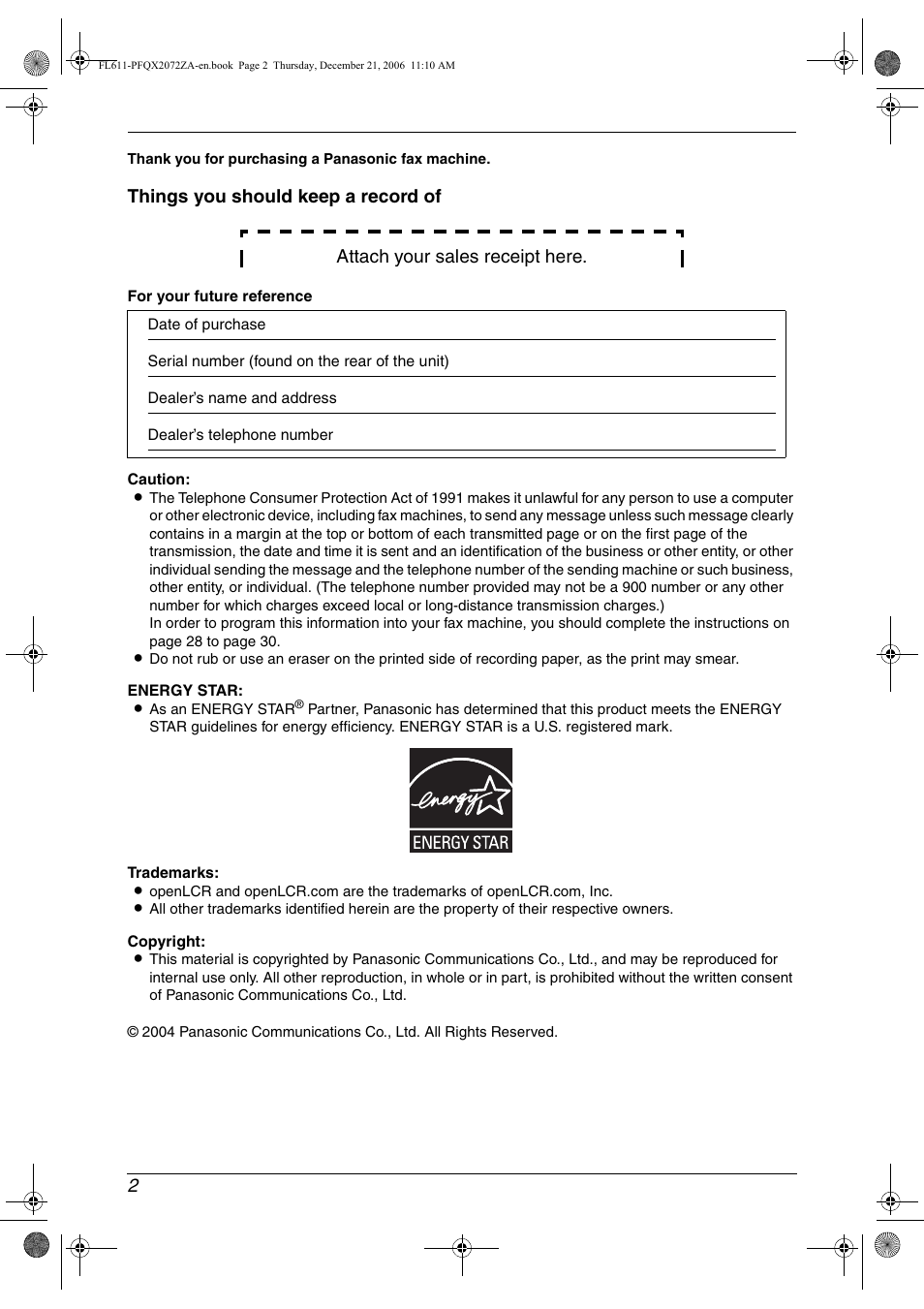 Panasonic KX-FL611 User Manual | Page 4 / 86