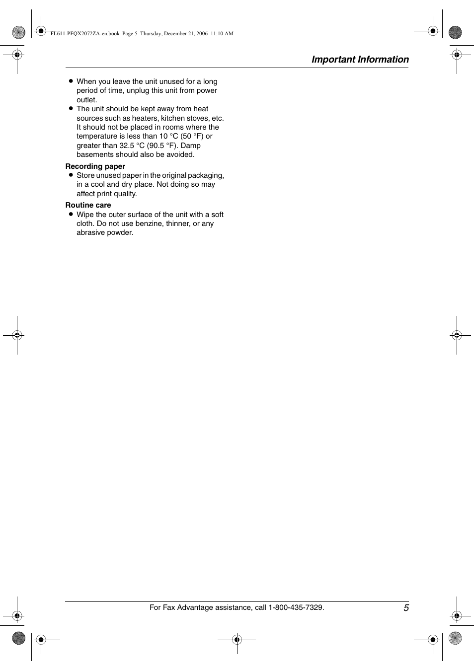 Important information 5 | Panasonic KX-FL611 User Manual | Page 7 / 86