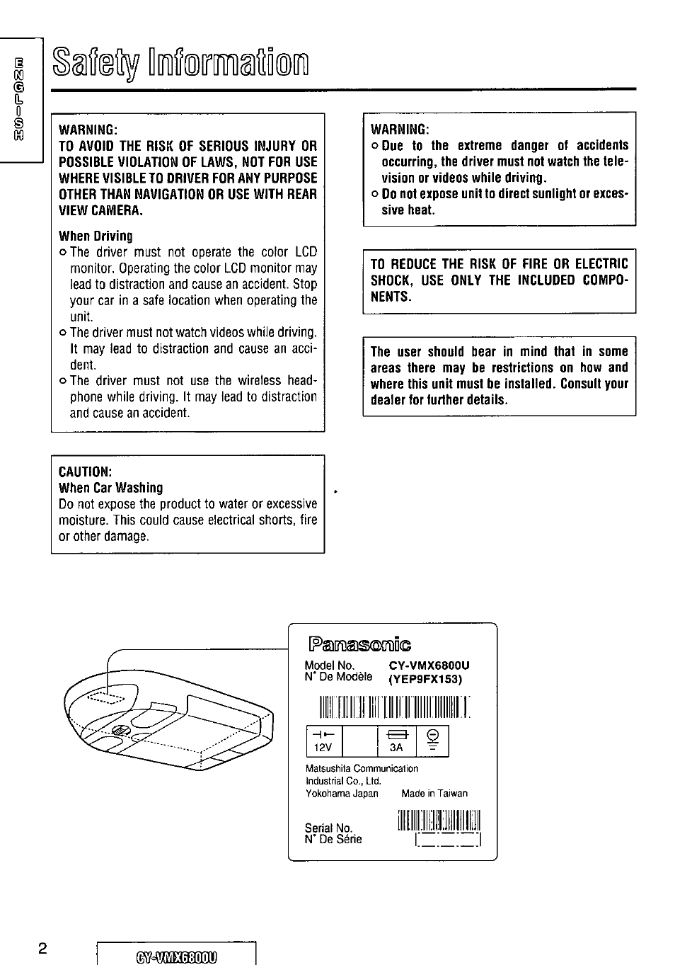Panasonic CY VMX6800U User Manual | Page 2 / 76