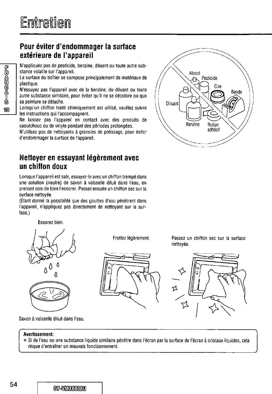 Avertissement | Panasonic CY VMX6800U User Manual | Page 54 / 76
