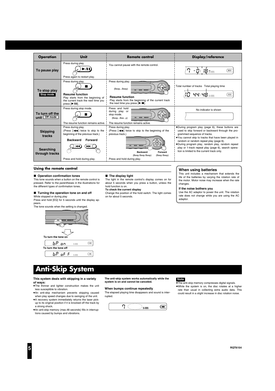 Anti-skip system, When using batteries | Panasonic SL-CT790 User Manual | Page 5 / 8