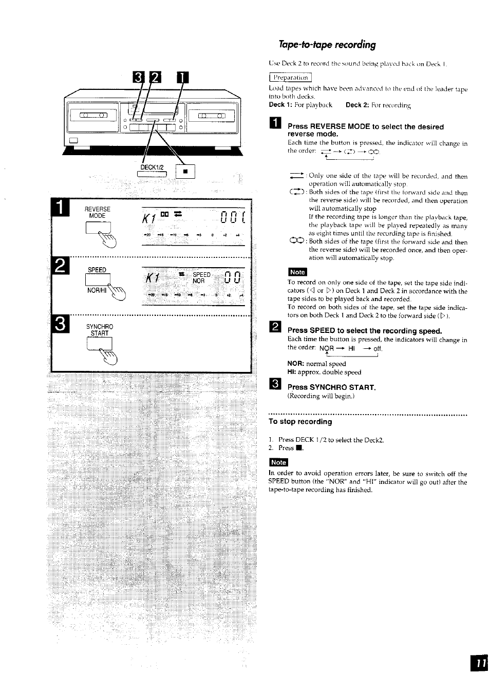 Tape-to-tape recording | Panasonic RS-TR272 User Manual | Page 11 / 15