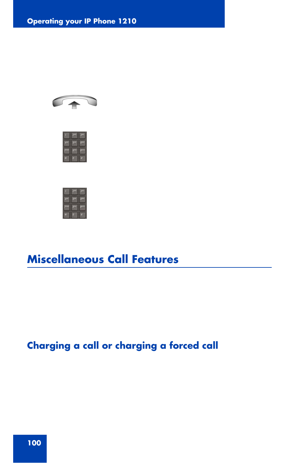 Miscellaneous call features, Charging a call or charging a forced call | Panasonic 1210 User Manual | Page 100 / 120