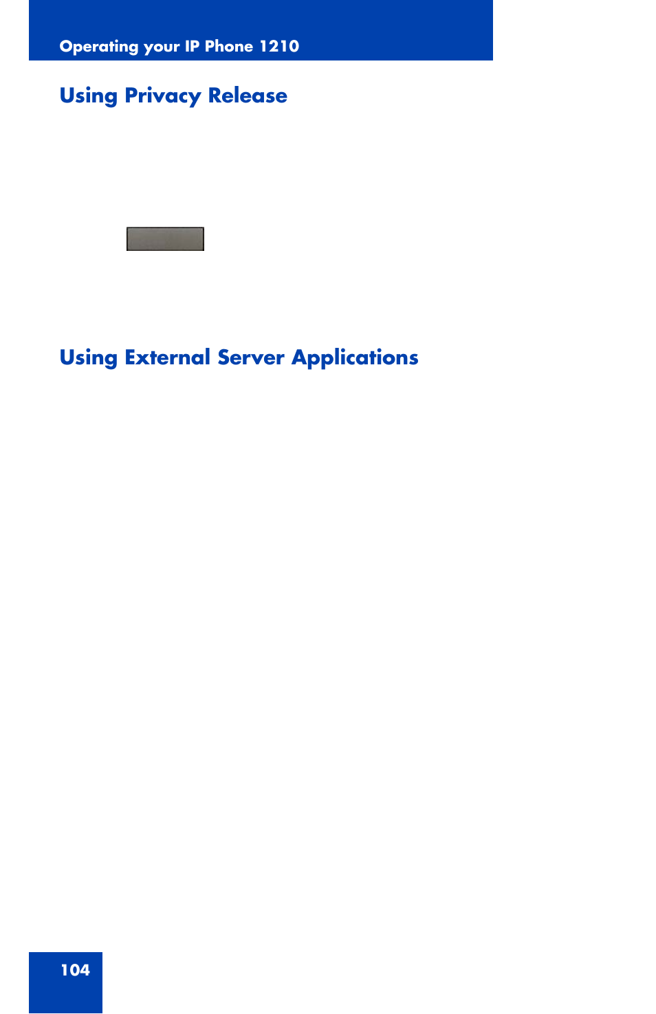 Using privacy release, Using external server applications | Panasonic 1210 User Manual | Page 104 / 120