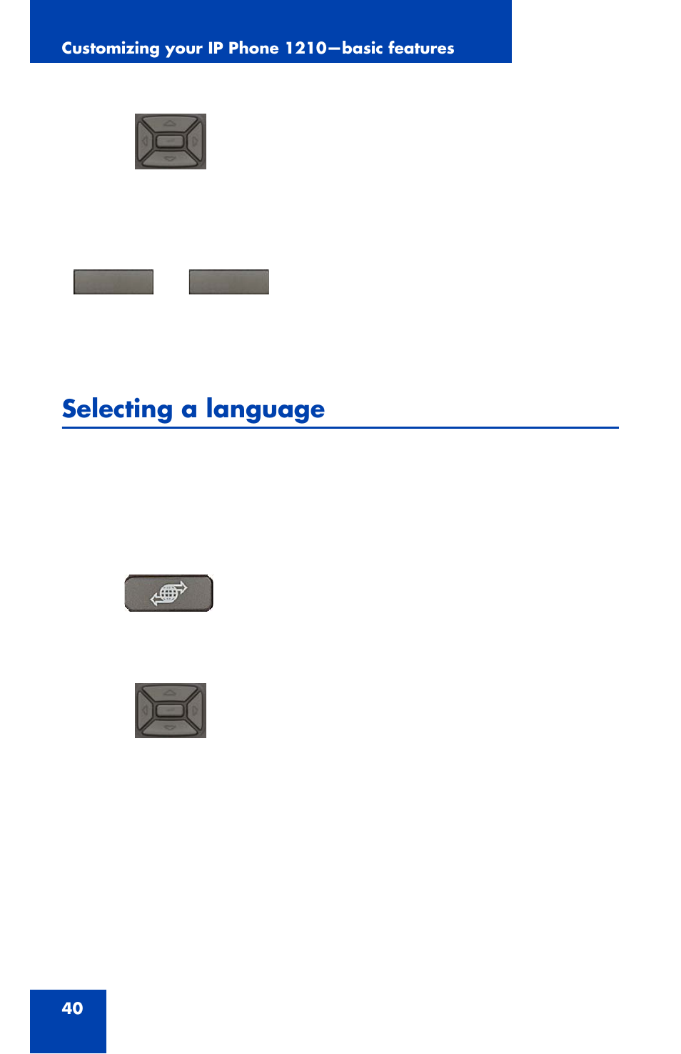 Selecting a language | Panasonic 1210 User Manual | Page 40 / 120