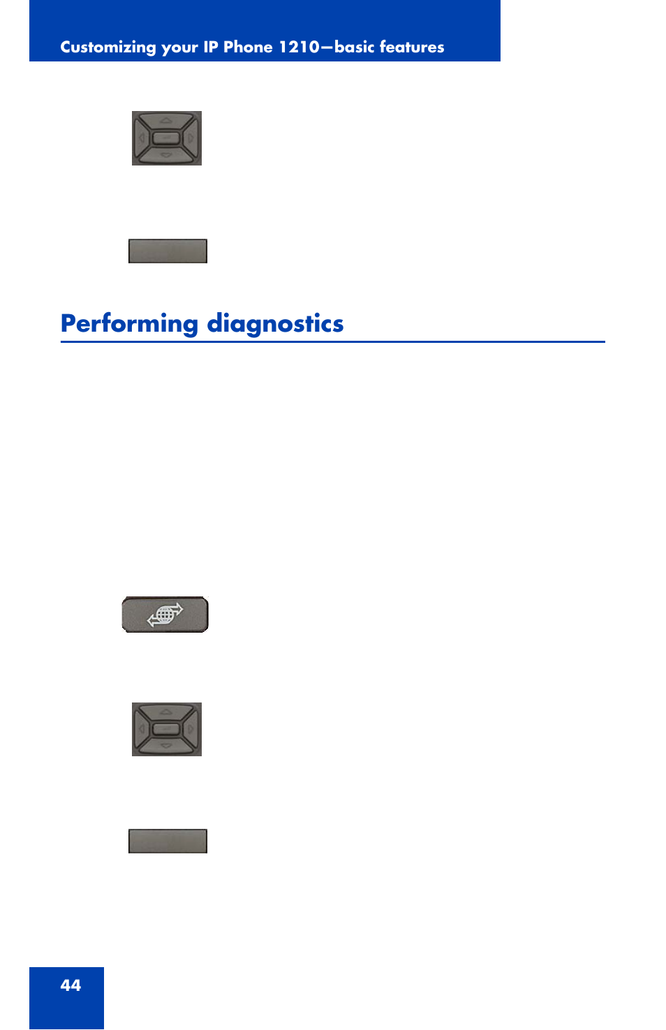 Performing diagnostics | Panasonic 1210 User Manual | Page 44 / 120