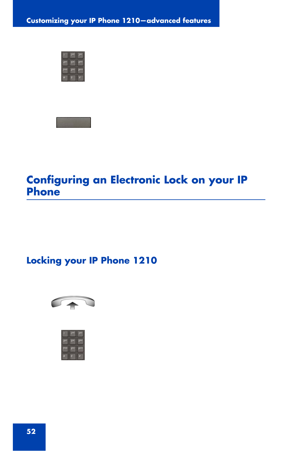 Configuring an electronic lock on your ip phone, Locking your ip phone 1210 | Panasonic 1210 User Manual | Page 52 / 120