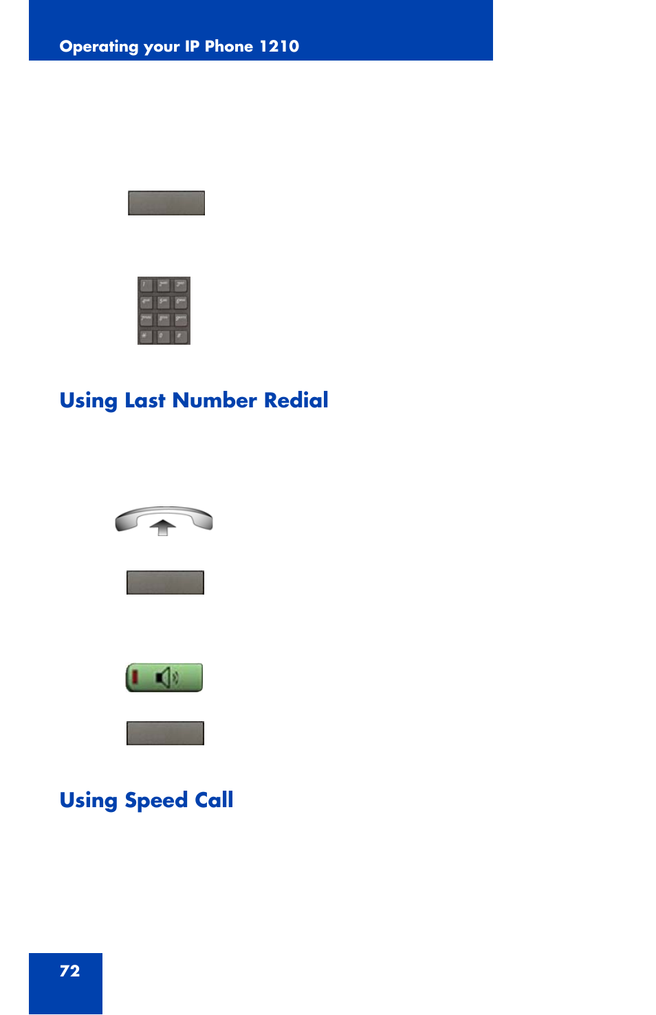 Using last number redial, Using speed call | Panasonic 1210 User Manual | Page 72 / 120