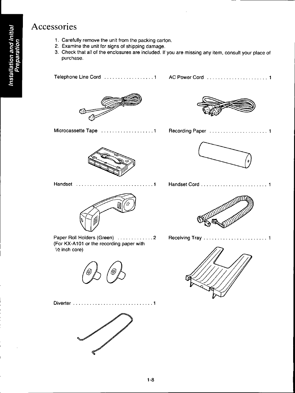 Accessories, Accessories -8 | Panasonic KX-F160 User Manual | Page 16 / 124