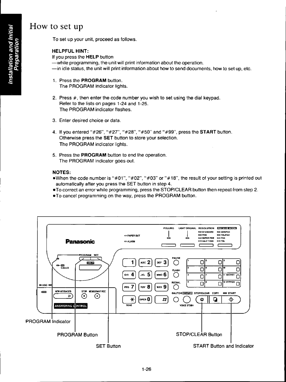 Helpful hint, Notes, How to set up | Panasonic KX-F160 User Manual | Page 34 / 124