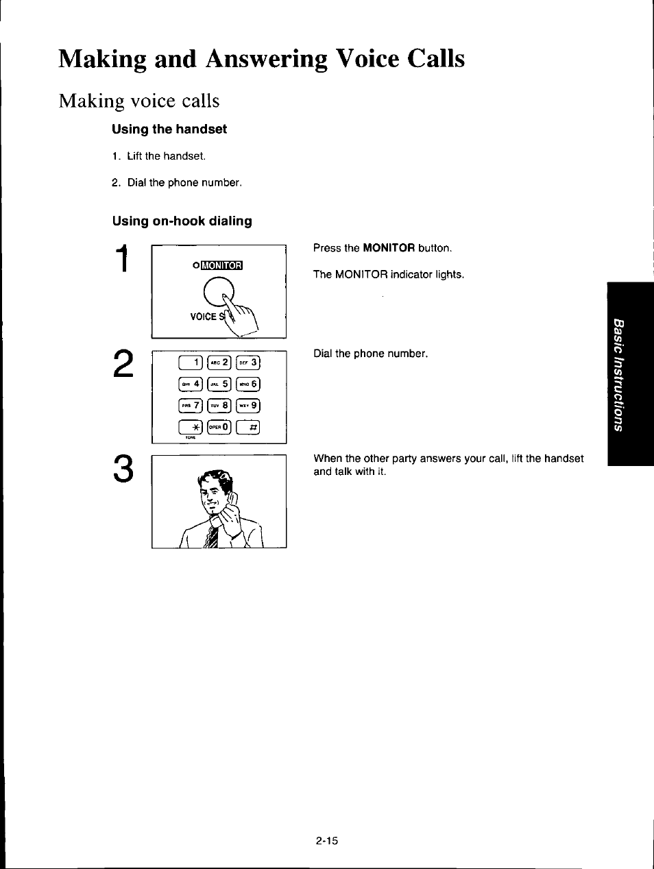 Making and answering voice calls, Making voice calls, Making and answering voice caiis -15 | Making voice calls -15 | Panasonic KX-F160 User Manual | Page 57 / 124