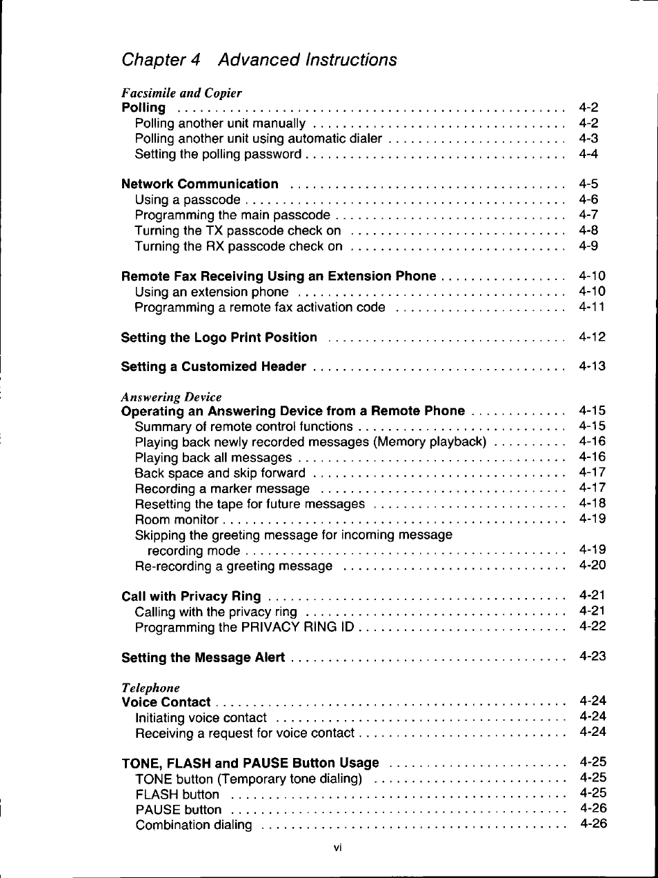 Chapter 4 advanced instructions | Panasonic KX-F160 User Manual | Page 6 / 124
