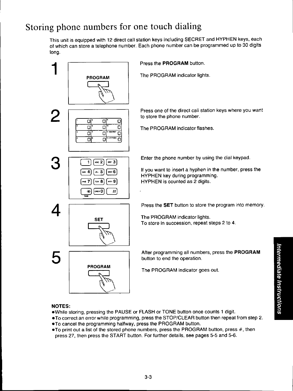 Notes, Storing phone numbers for one touch dialing | Panasonic KX-F160 User Manual | Page 61 / 124