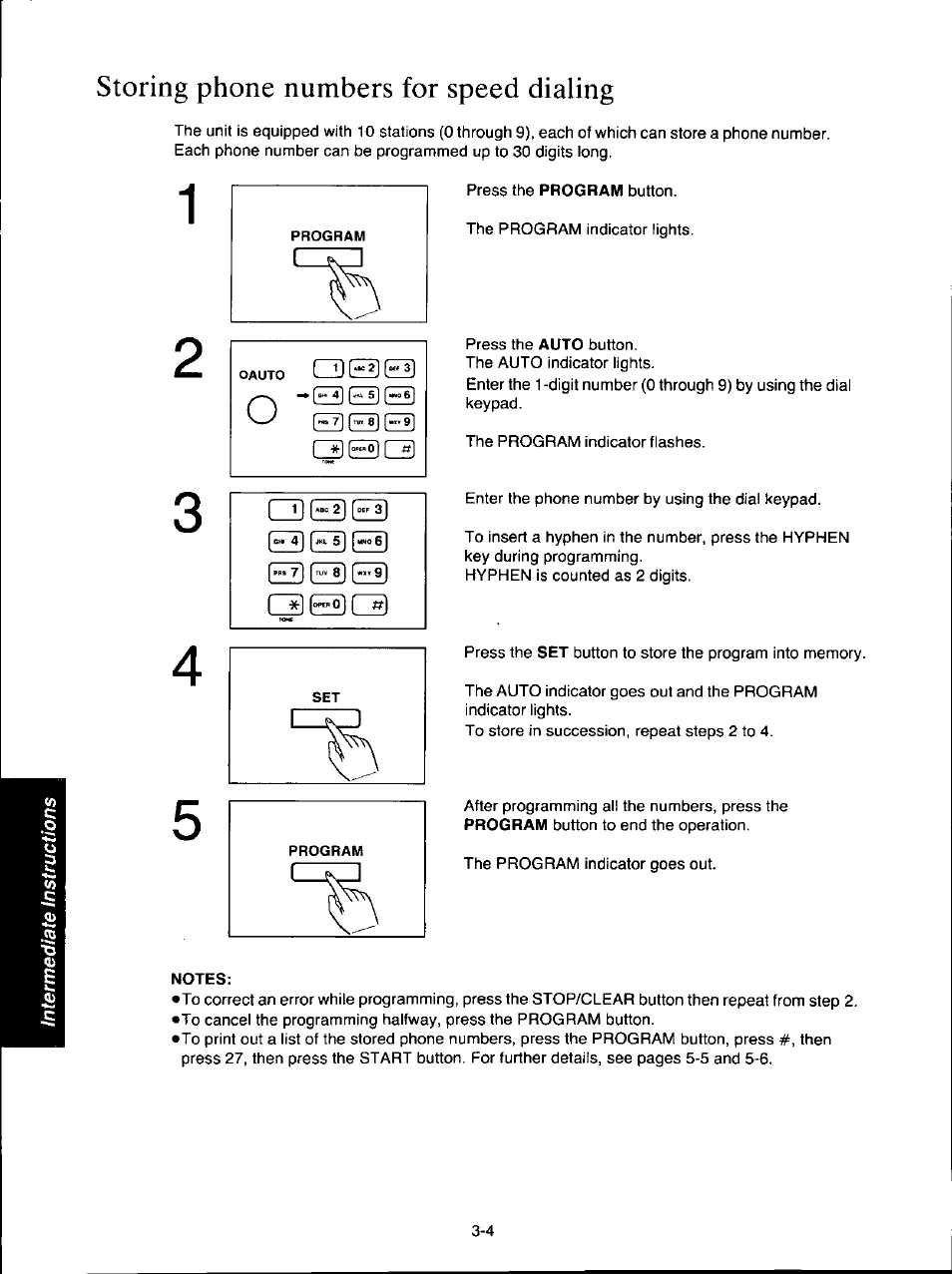 Notes, Storing phone numbers for speed dialing | Panasonic KX-F160 User Manual | Page 62 / 124