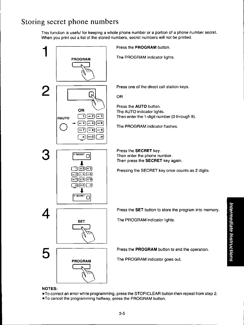 Notes, Storing secret phone numbers | Panasonic KX-F160 User Manual | Page 63 / 124