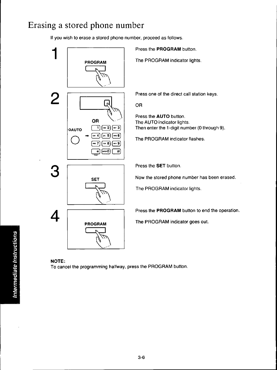 Erasing a stored phone number, Note, Erasing a stored phone number -6 | Panasonic KX-F160 User Manual | Page 64 / 124