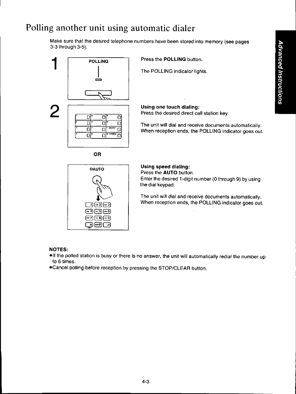 Polling another unit using automatic dialer, Using one touch dialing, Using speed dialing | Notes, Polling another unit using automatic dialer -3 | Panasonic KX-F160 User Manual | Page 69 / 124