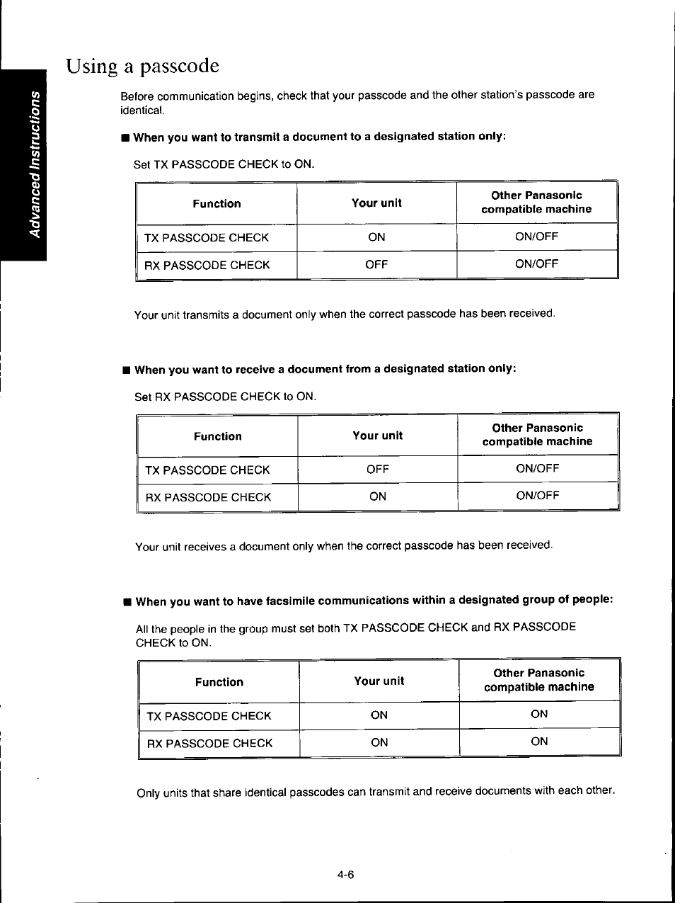 Using a passcode, Using a passcode -6 | Panasonic KX-F160 User Manual | Page 72 / 124