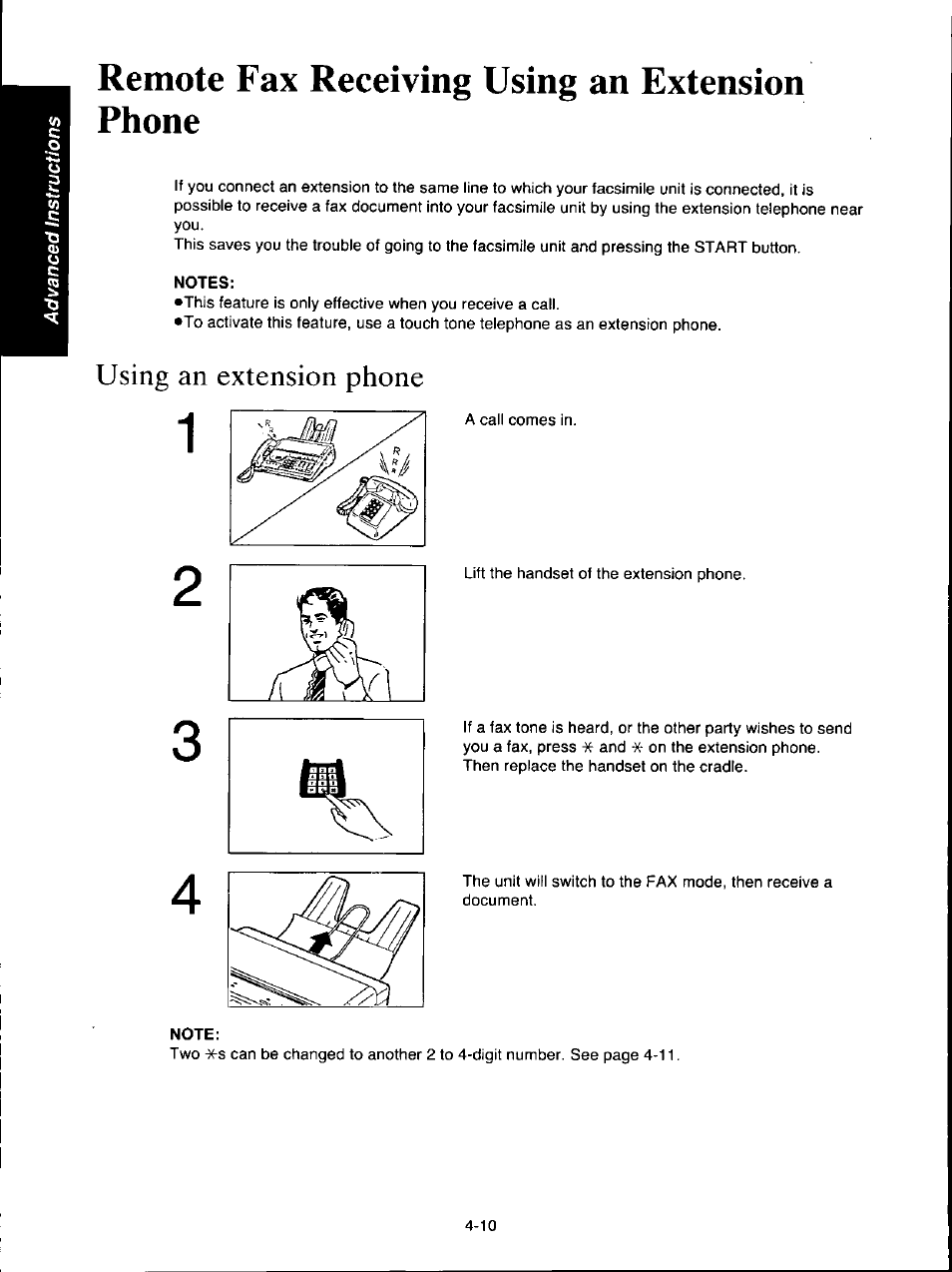 Remote fax receiving using an extension phone, Notes, Using an extension phone | Note, Remote fax receiving using an extension phone -10, Using an extension phone -10 | Panasonic KX-F160 User Manual | Page 76 / 124