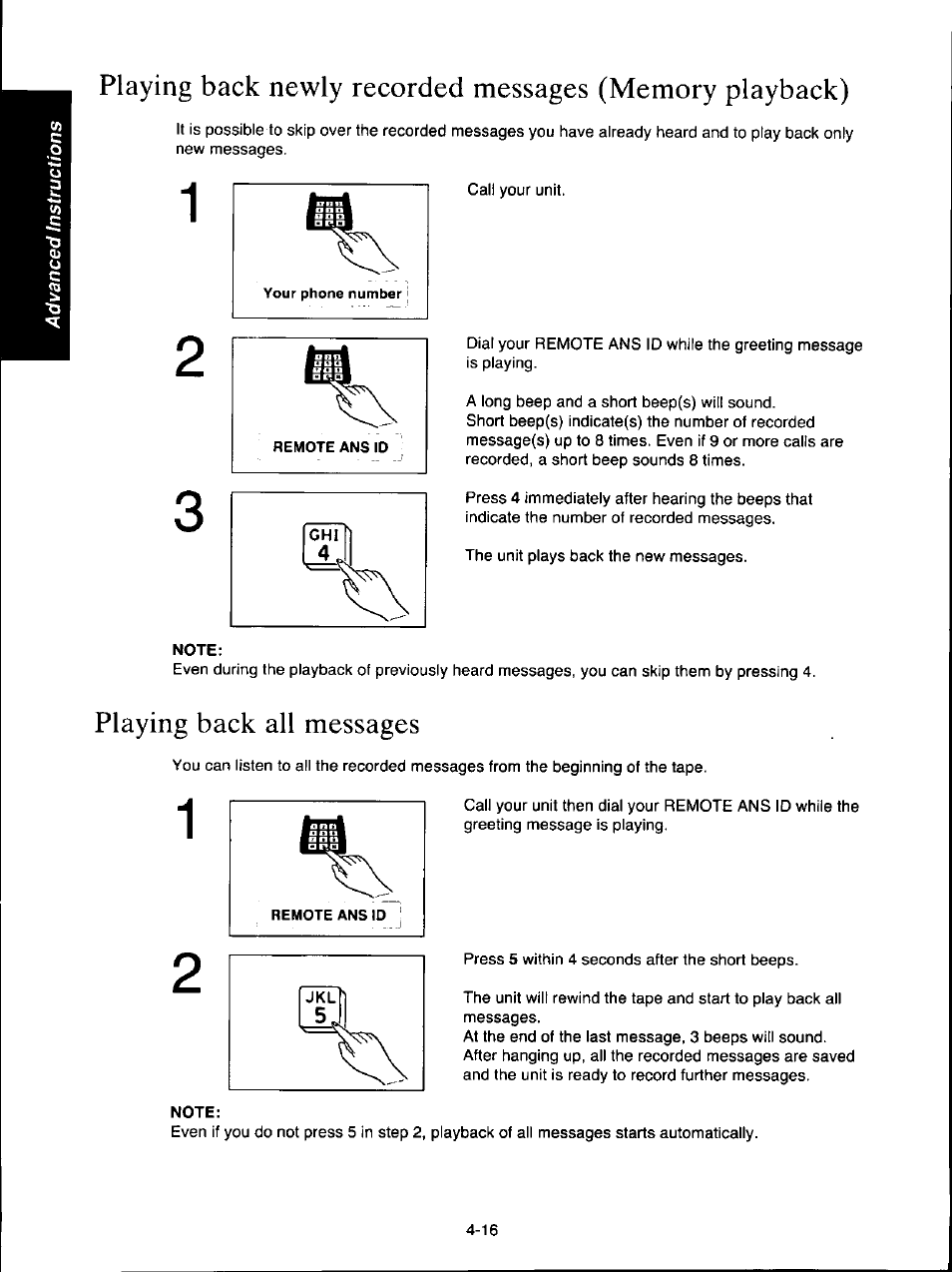 Note, Playing back all messages | Panasonic KX-F160 User Manual | Page 82 / 124