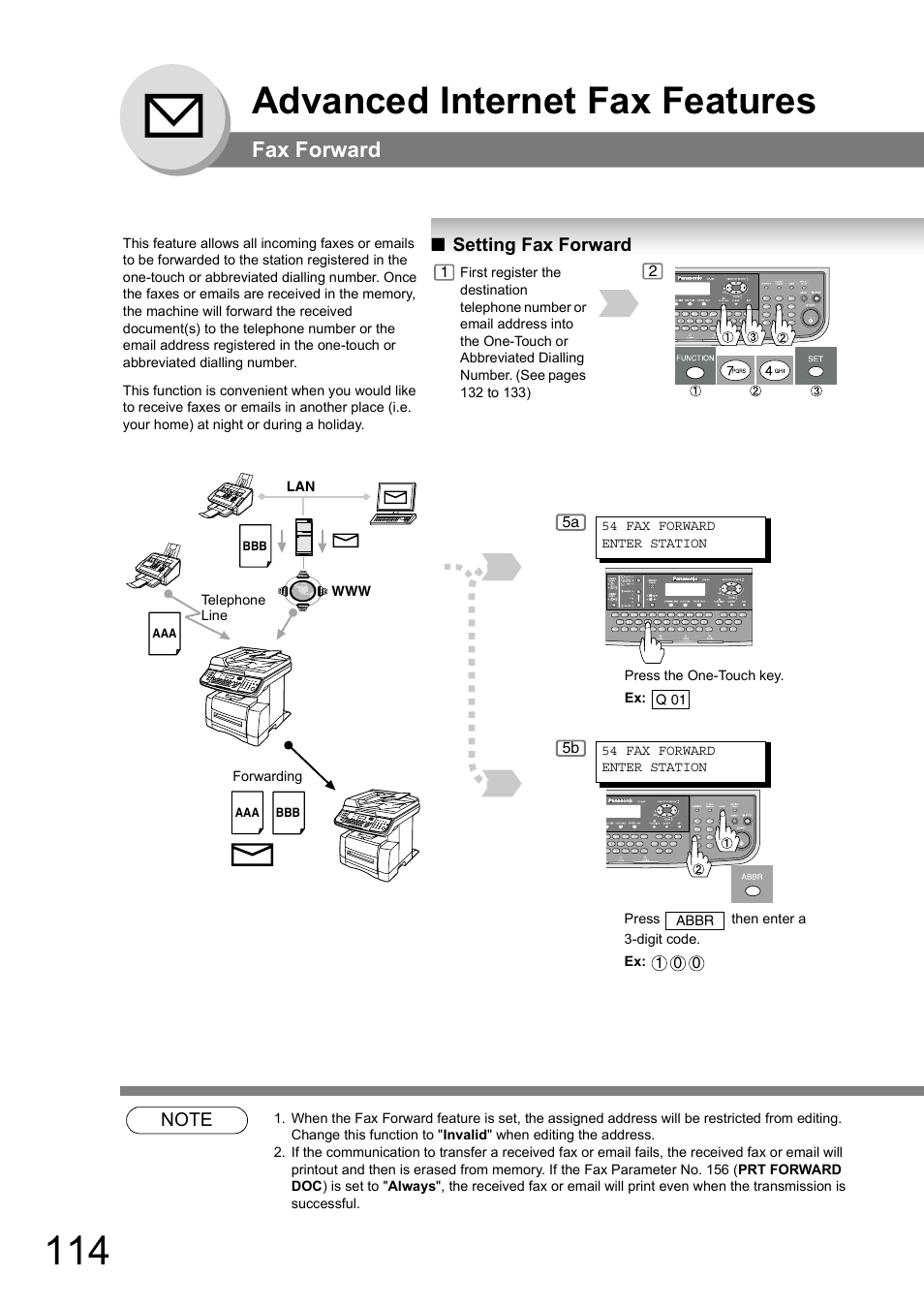Fax forward, Setting fax forward, Advanced internet fax features | Panasonic DP-180 User Manual | Page 114 / 194