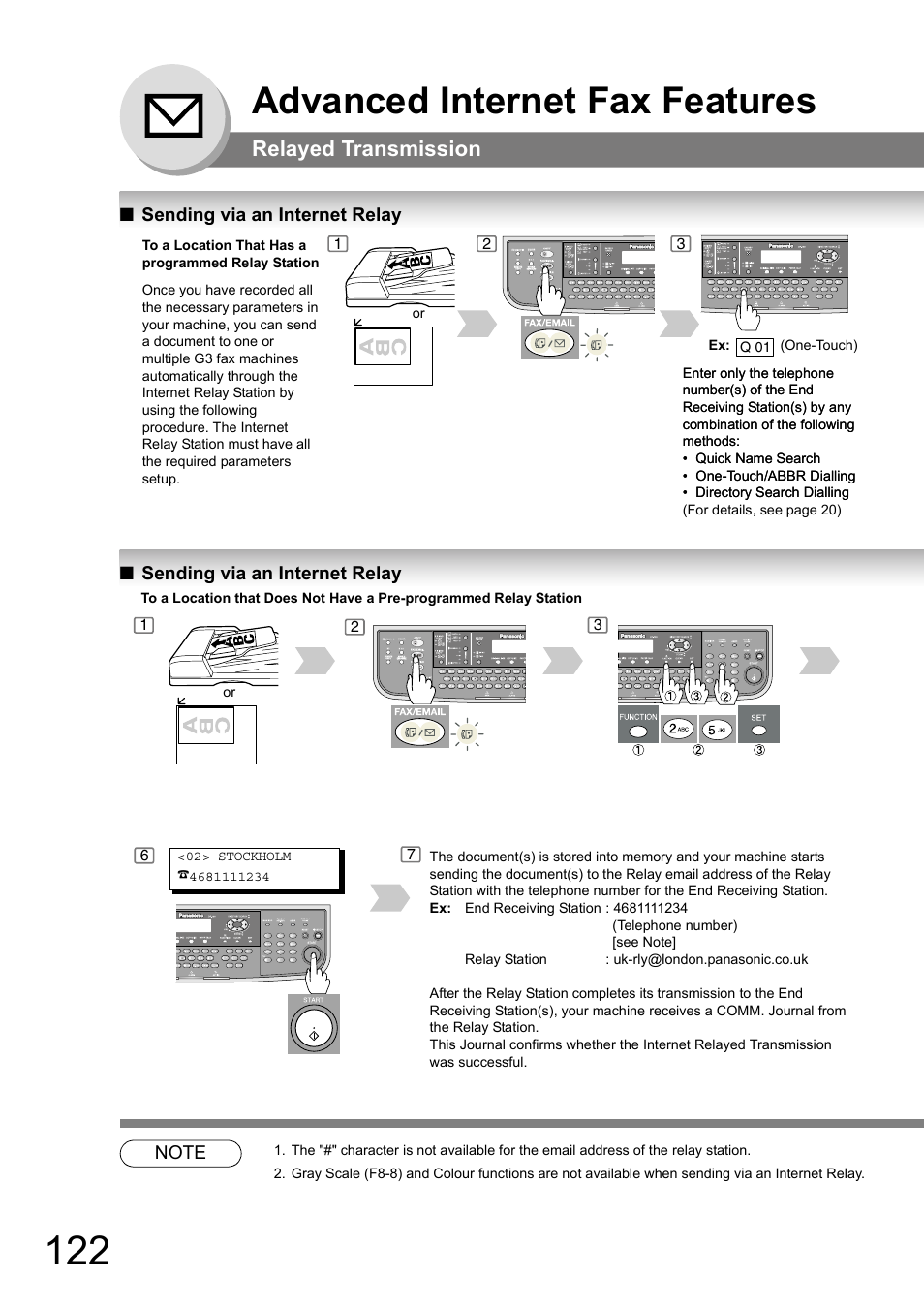 Sending via an internet relay, Advanced internet fax features, Relayed transmission | Panasonic DP-180 User Manual | Page 122 / 194