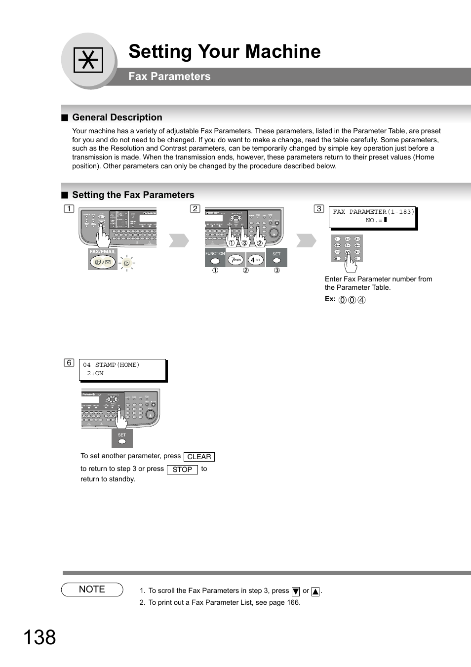 Fax parameters, General description, Setting the fax parameters | Setting your machine | Panasonic DP-180 User Manual | Page 138 / 194
