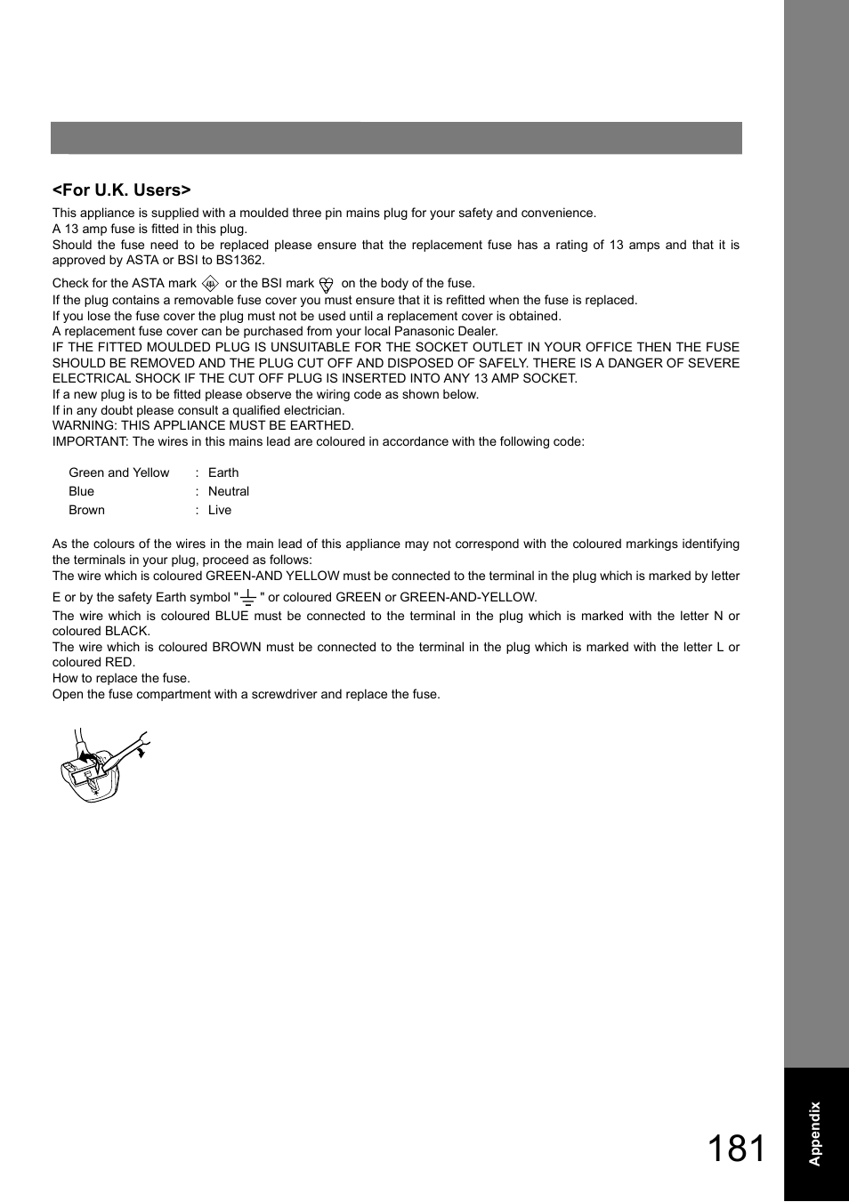 For u.k. users | Panasonic DP-180 User Manual | Page 181 / 194