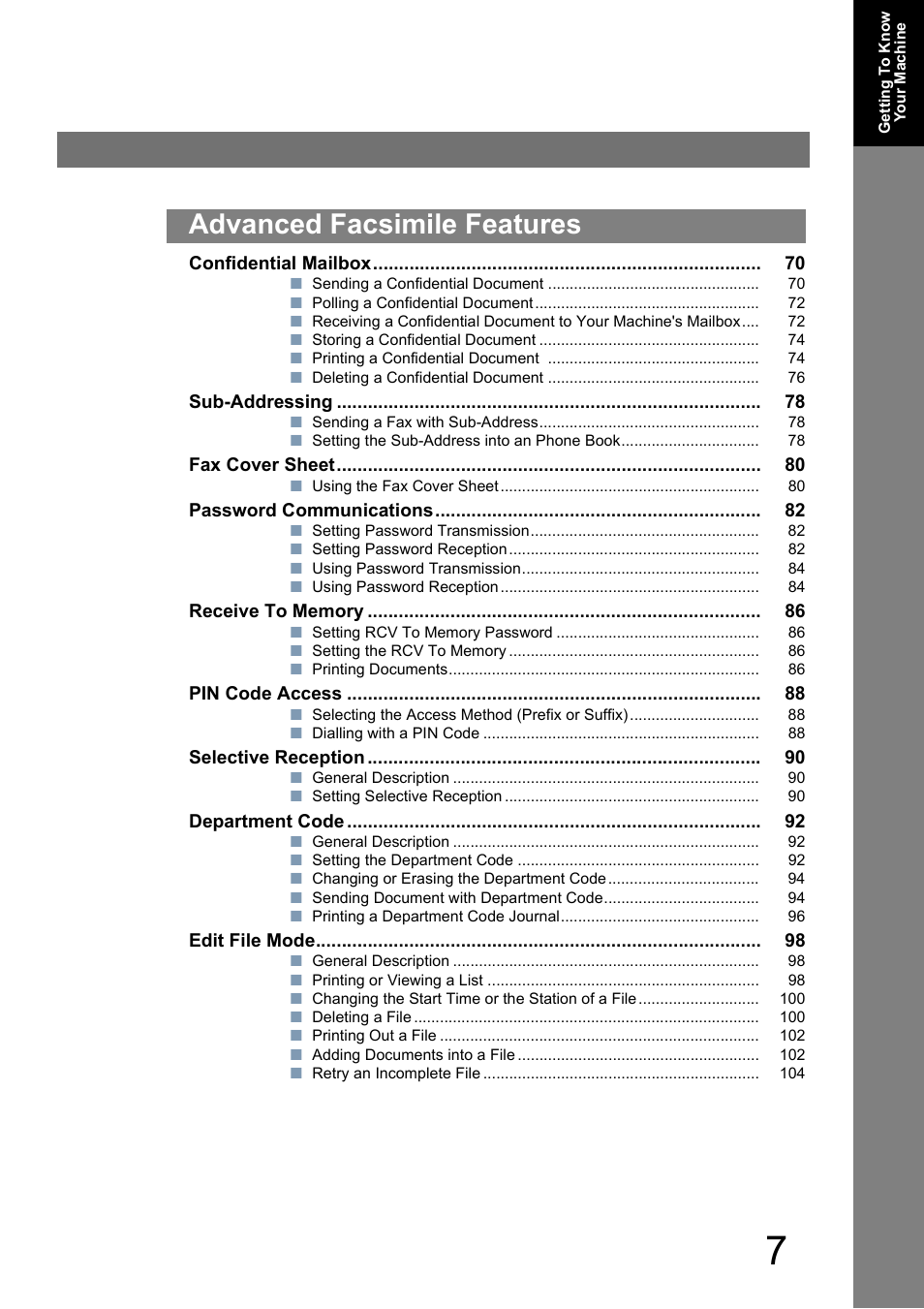 Advanced facsimile features | Panasonic DP-180 User Manual | Page 7 / 194