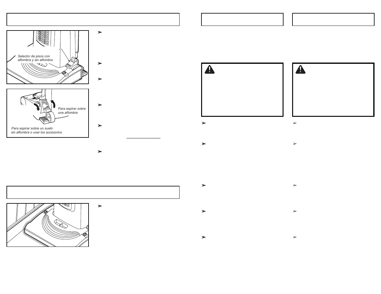 Remplacement du filtre de sécurité du moteur, Cambio del filtro, Warning | Avertissement, Carpet/bare floor selector, Edge cleaning | Panasonic MC-UG693 User Manual | Page 47 / 76