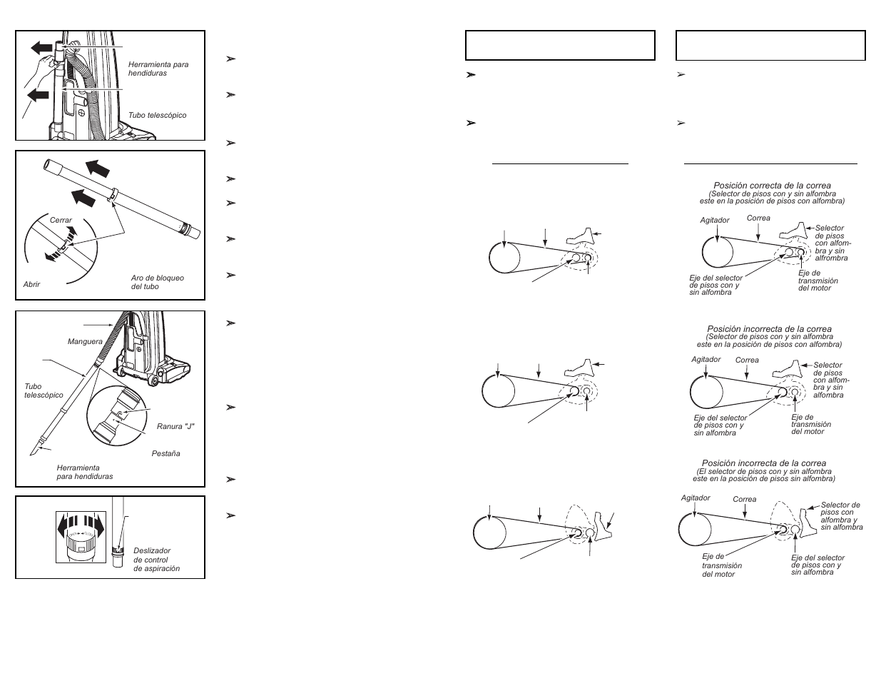 Remplacement de la courroie, Cambio de la correa, Suction control open close | Panasonic MC-UG693 User Manual | Page 53 / 76