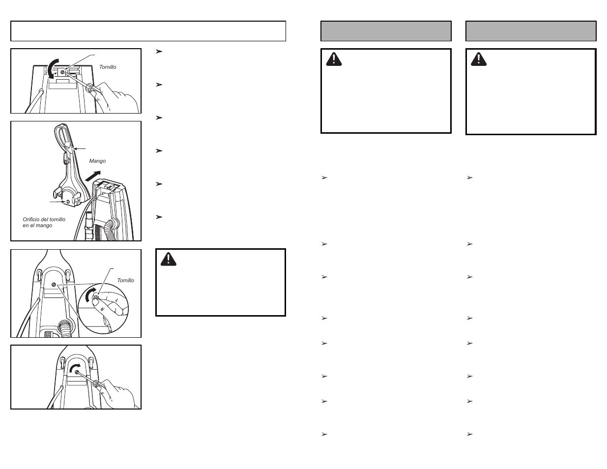 Dégagement des obstructions, Quitar de los residuos de basura en los conductos, Caution | Advertencia, Avertissement, Attaching handle | Panasonic MC-UG693 User Manual | Page 63 / 76