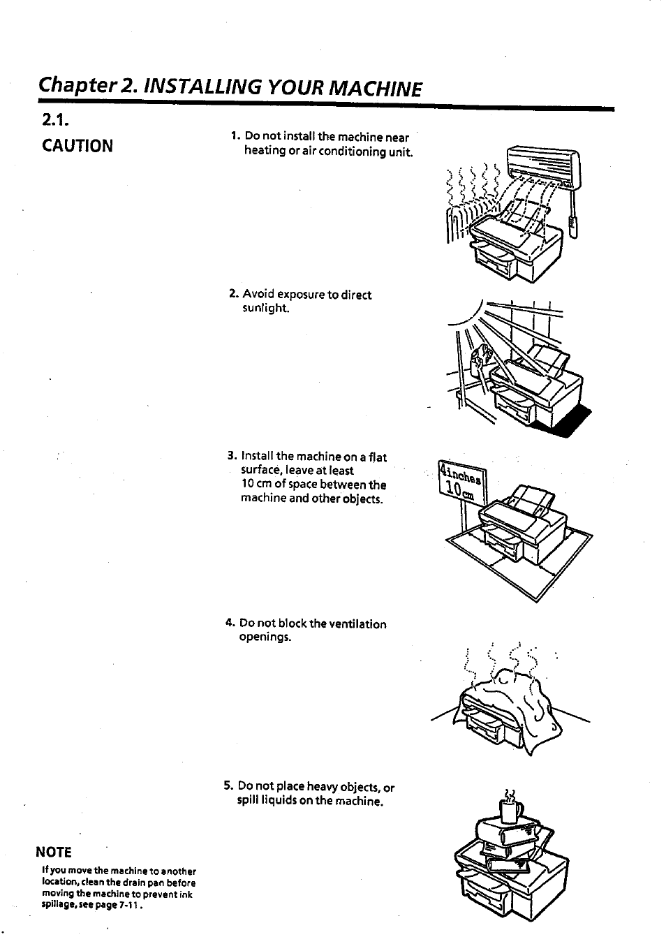 Caution, Note, Chapter 2. installing your machine | Panasonic Panafax UF-311 User Manual | Page 10 / 75