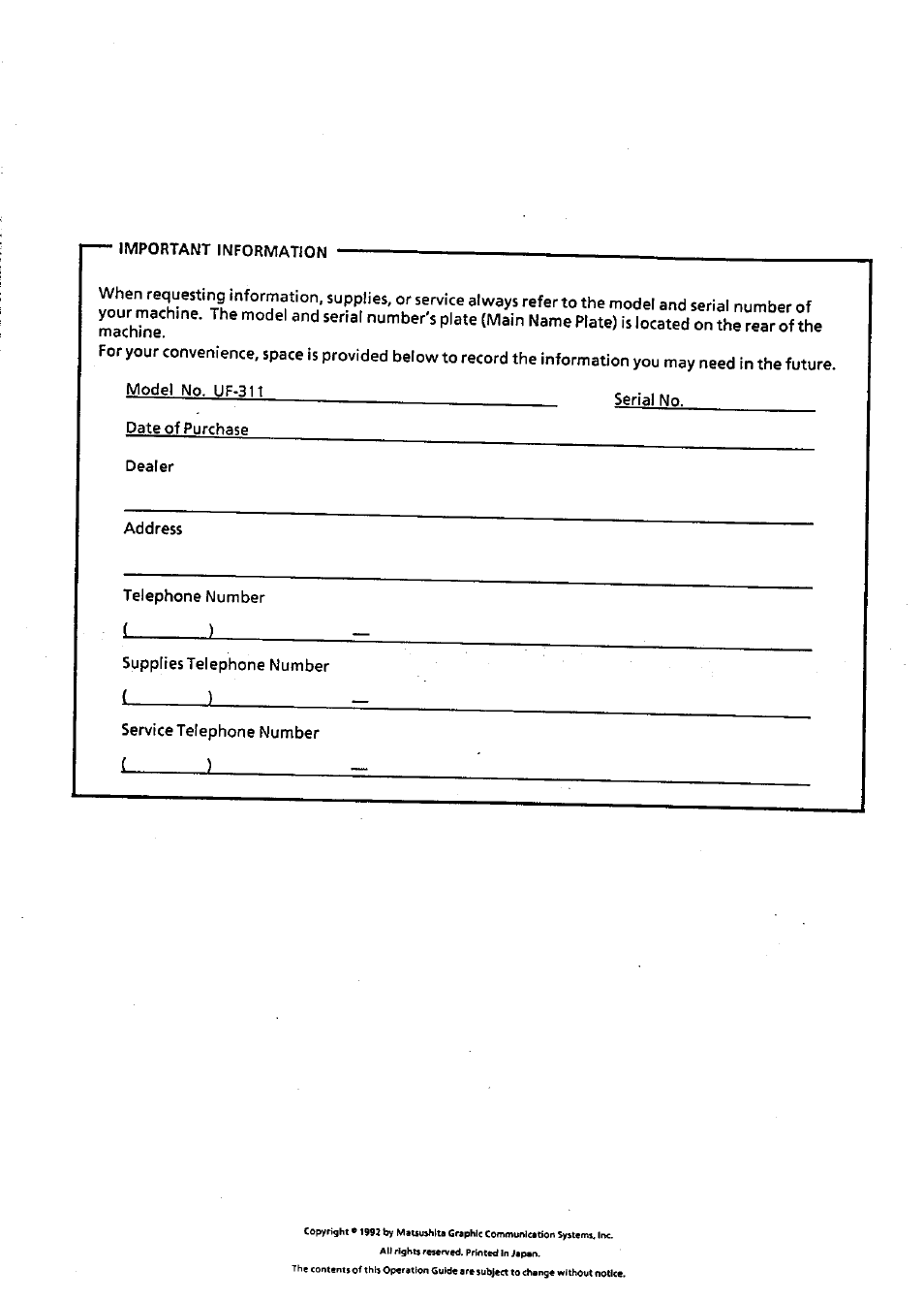 Panasonic Panafax UF-311 User Manual | Page 2 / 75