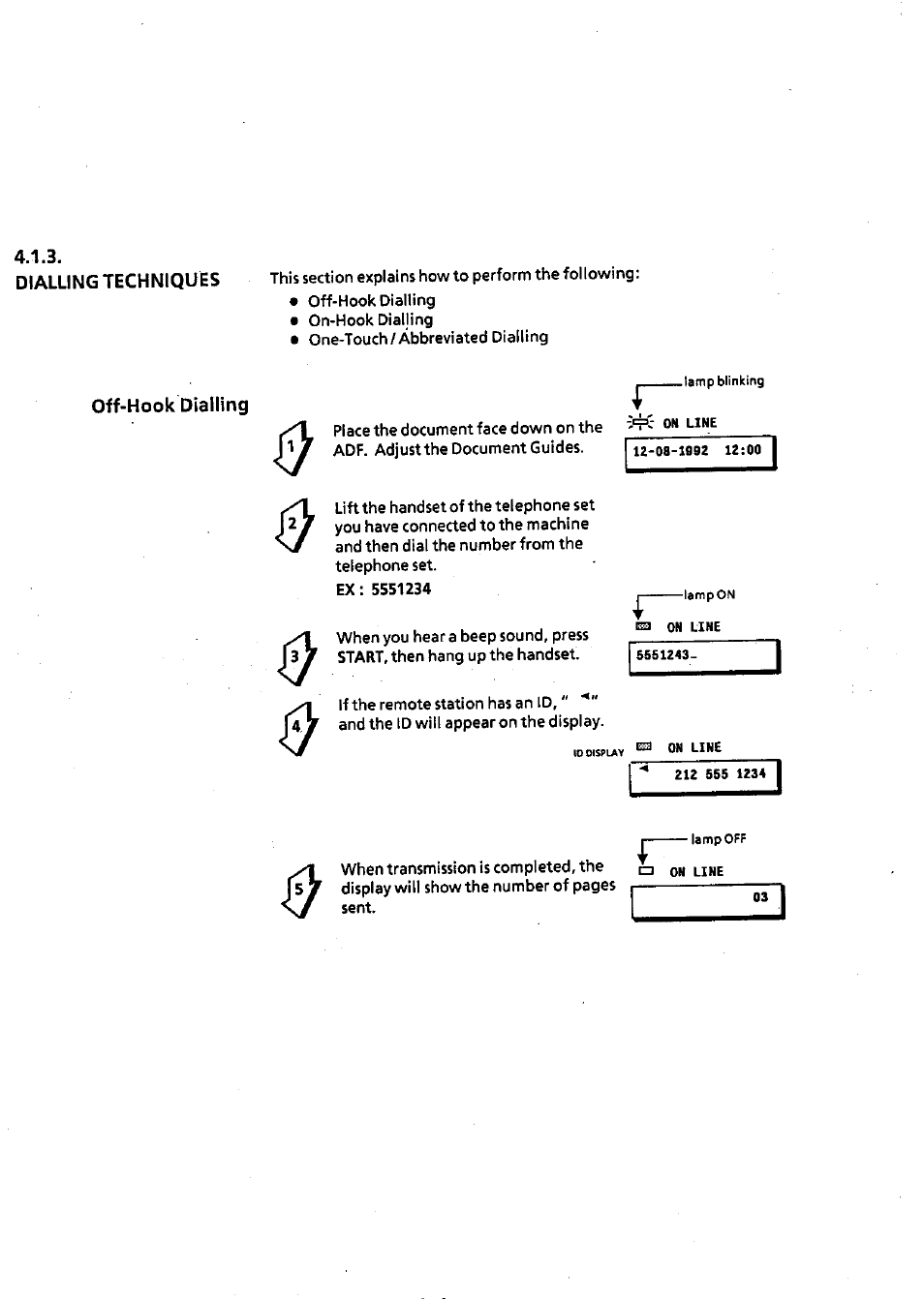 Dialling techniques, Off-hook dialling, Dialling techniques -4 | Off-hook dialling -4 | Panasonic Panafax UF-311 User Manual | Page 31 / 75