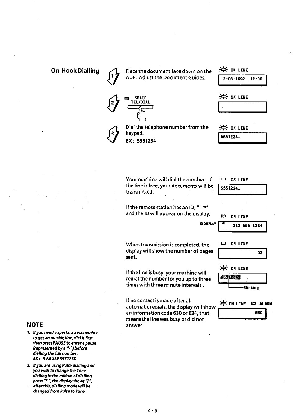 On-hobkdialling, Note, On-hook dialling -s | Panasonic Panafax UF-311 User Manual | Page 32 / 75