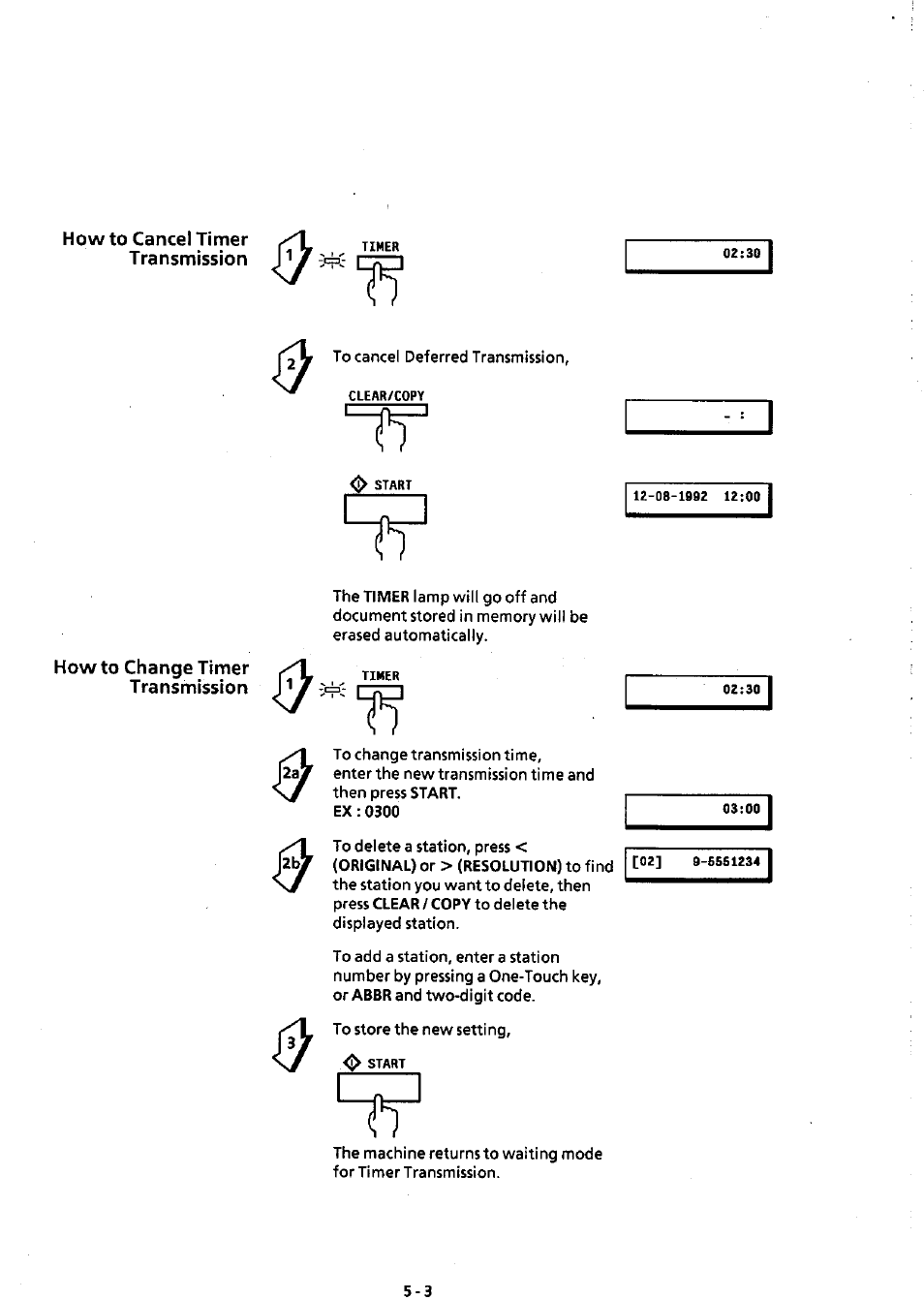 How to cancel timer transmission, How to change timer transmission, Howto cancel timer transmission -3 | How to change timer transmission -3 | Panasonic Panafax UF-311 User Manual | Page 47 / 75