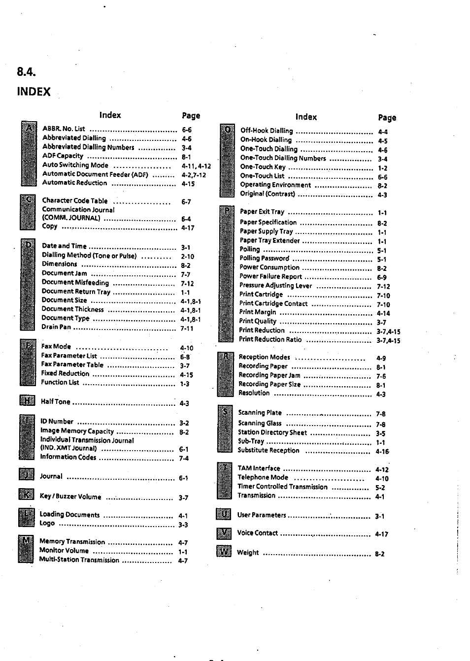 Index | Panasonic Panafax UF-311 User Manual | Page 73 / 75