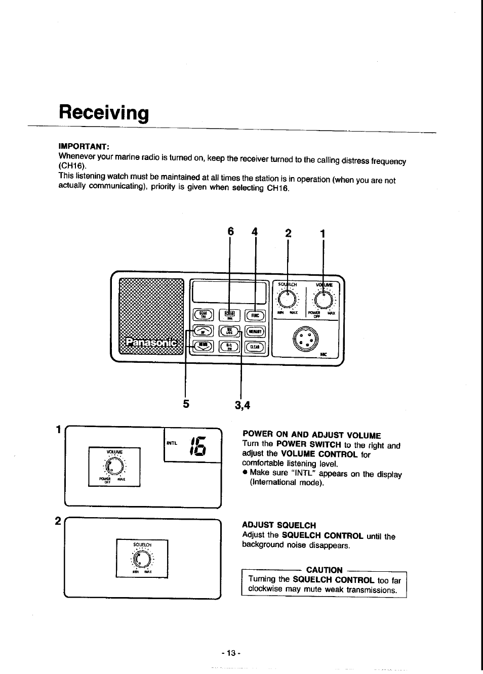Receiving, Important, Adjust squelch | Caution | Panasonic KX-G2200A User Manual | Page 14 / 36