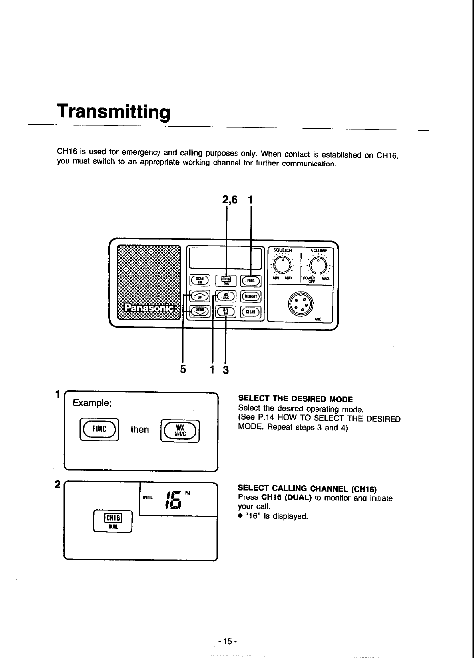Transmitting, Select the desired mode | Panasonic KX-G2200A User Manual | Page 16 / 36