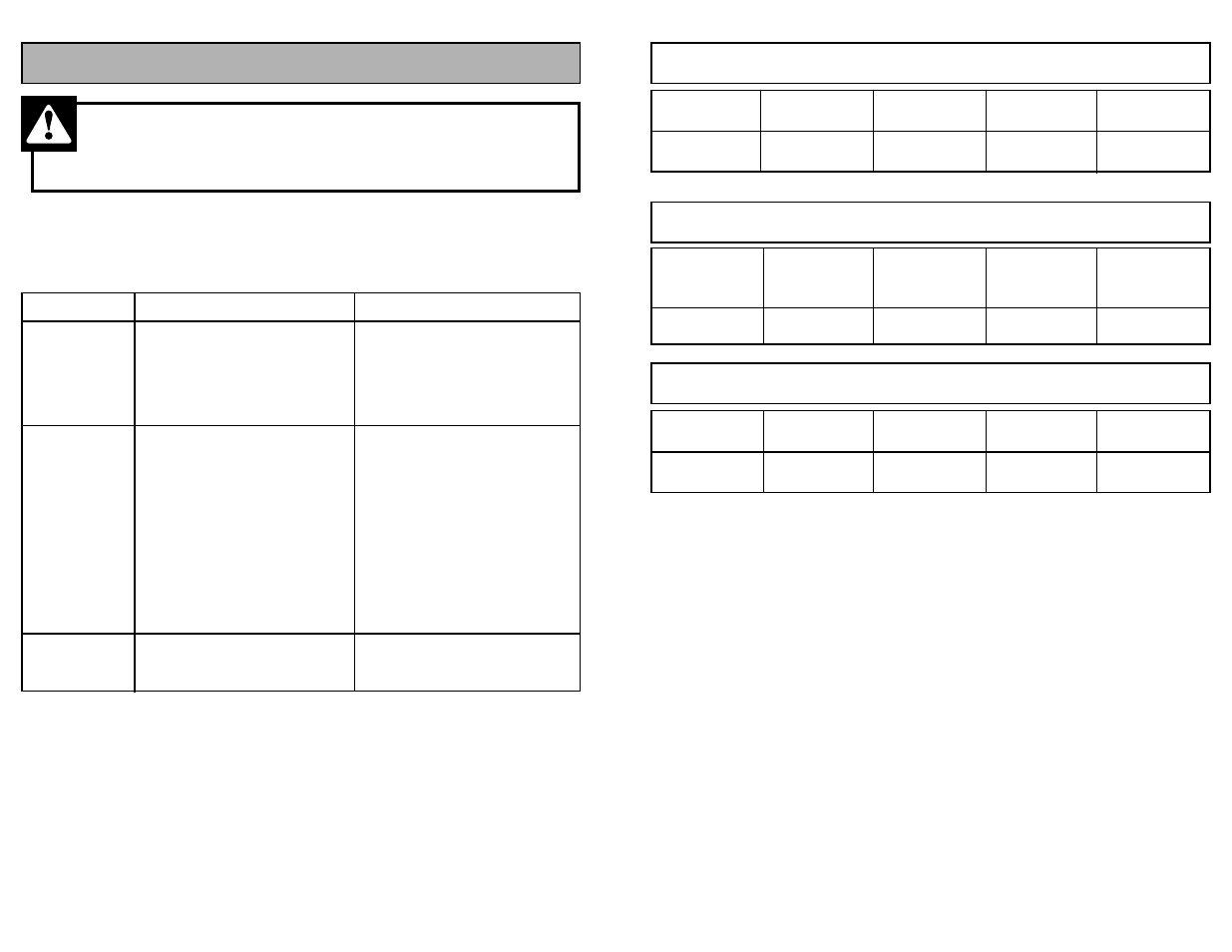 Feature chart, Tableau des caracteristiques, Diagrama de caracteristicas | Warning, Before requesting service | Panasonic MC-V5004 User Manual | Page 11 / 44