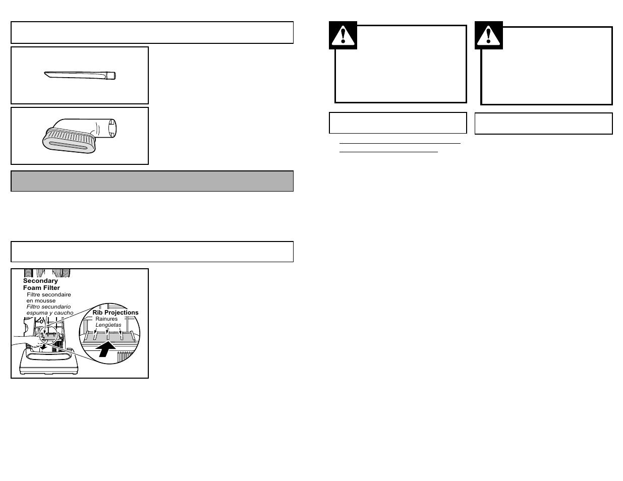 Tool usage, Routine care of cleaner, Cleaning secondary foam filter | Advertencia, Avertissement | Panasonic MC-V5004 User Manual | Page 20 / 44