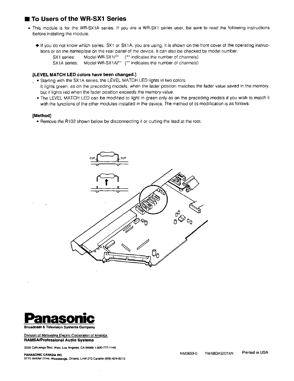 To users of the wr-sx1 series, Panasonic | Panasonic RAMSA WU-SX01A User Manual | Page 2 / 2