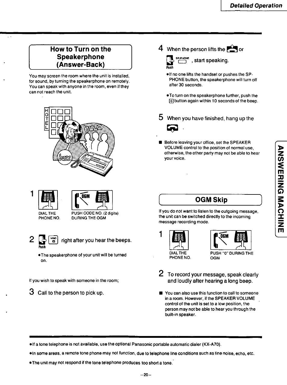 5 when you have finished, hang up the, Ogm skip, Detailed operation | Panasonic TELEPHONE ANSWERING MACHING KX-F115 User Manual | Page 21 / 34