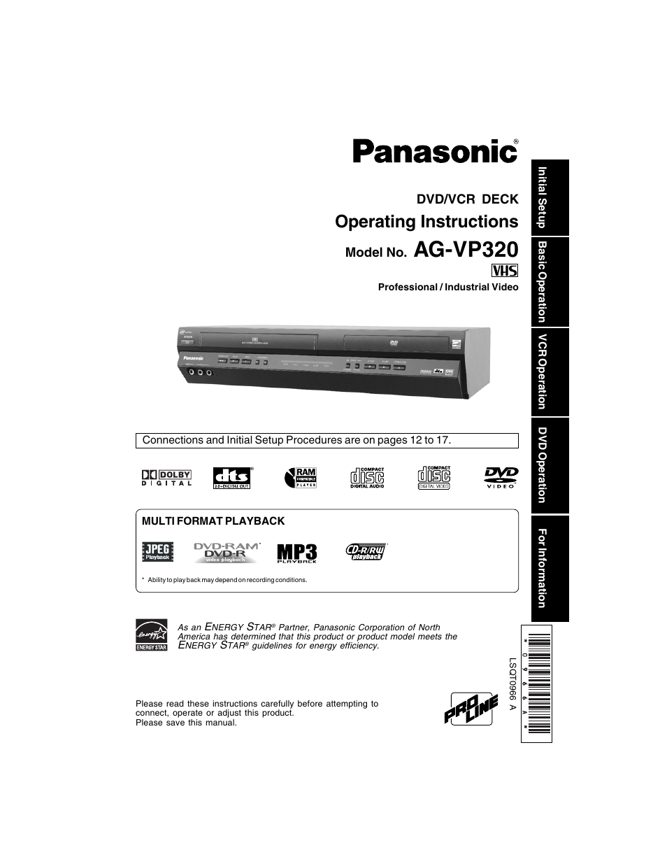 Panasonic AG-VP320 User Manual | 64 pages