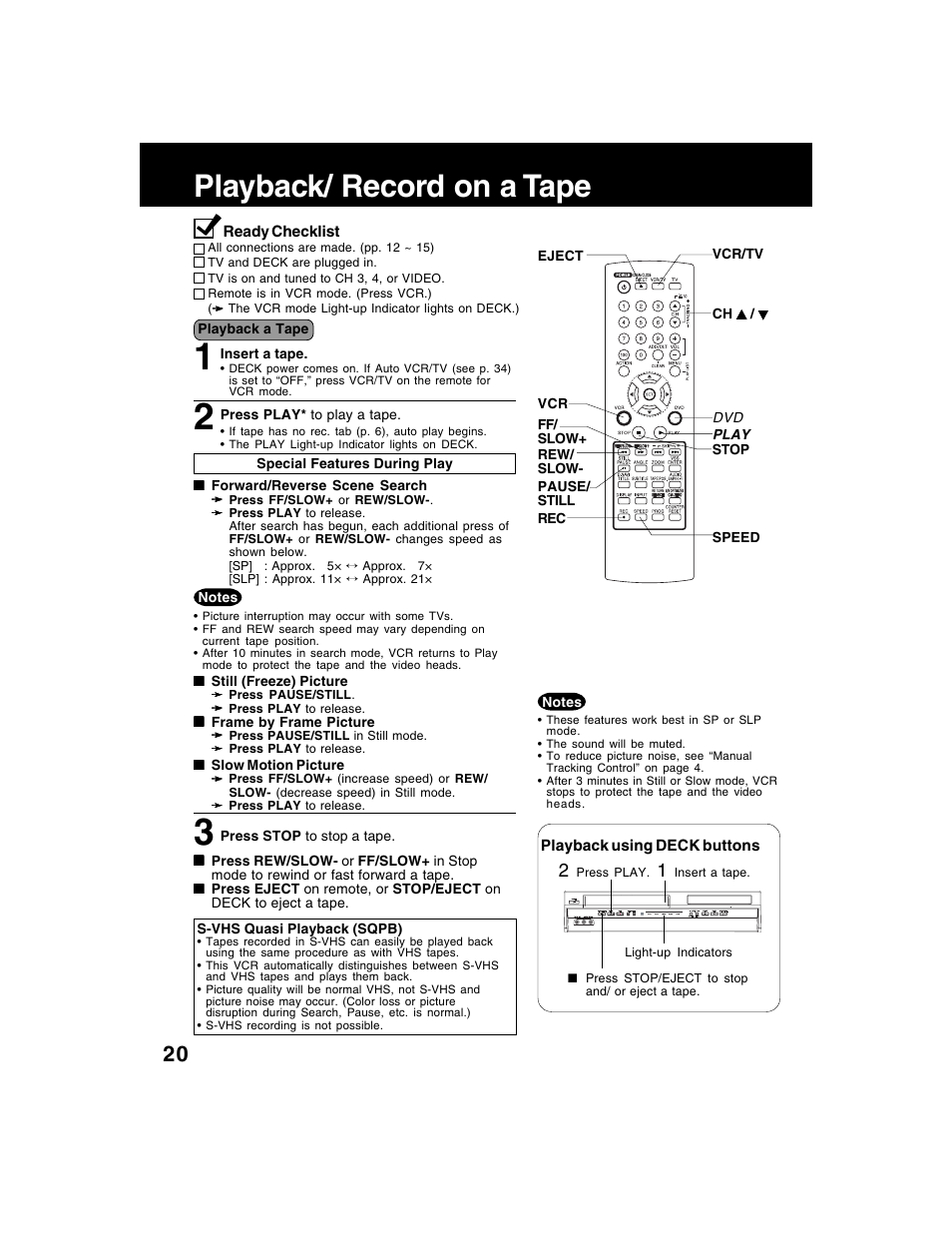 Playback/ record on a tape | Panasonic AG-VP320 User Manual | Page 20 / 64