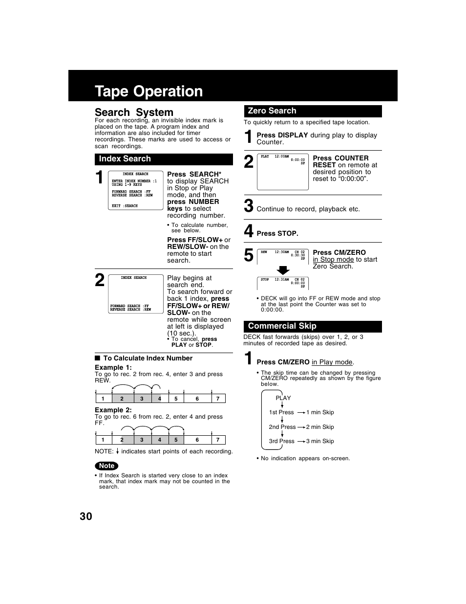 Tape operation (search system), Tape operation, Search system | Panasonic AG-VP320 User Manual | Page 30 / 64