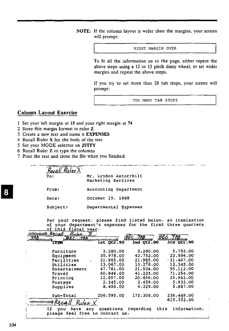 Column layout exercise | Panasonic KX-E4500 User Manual | Page 114 / 252