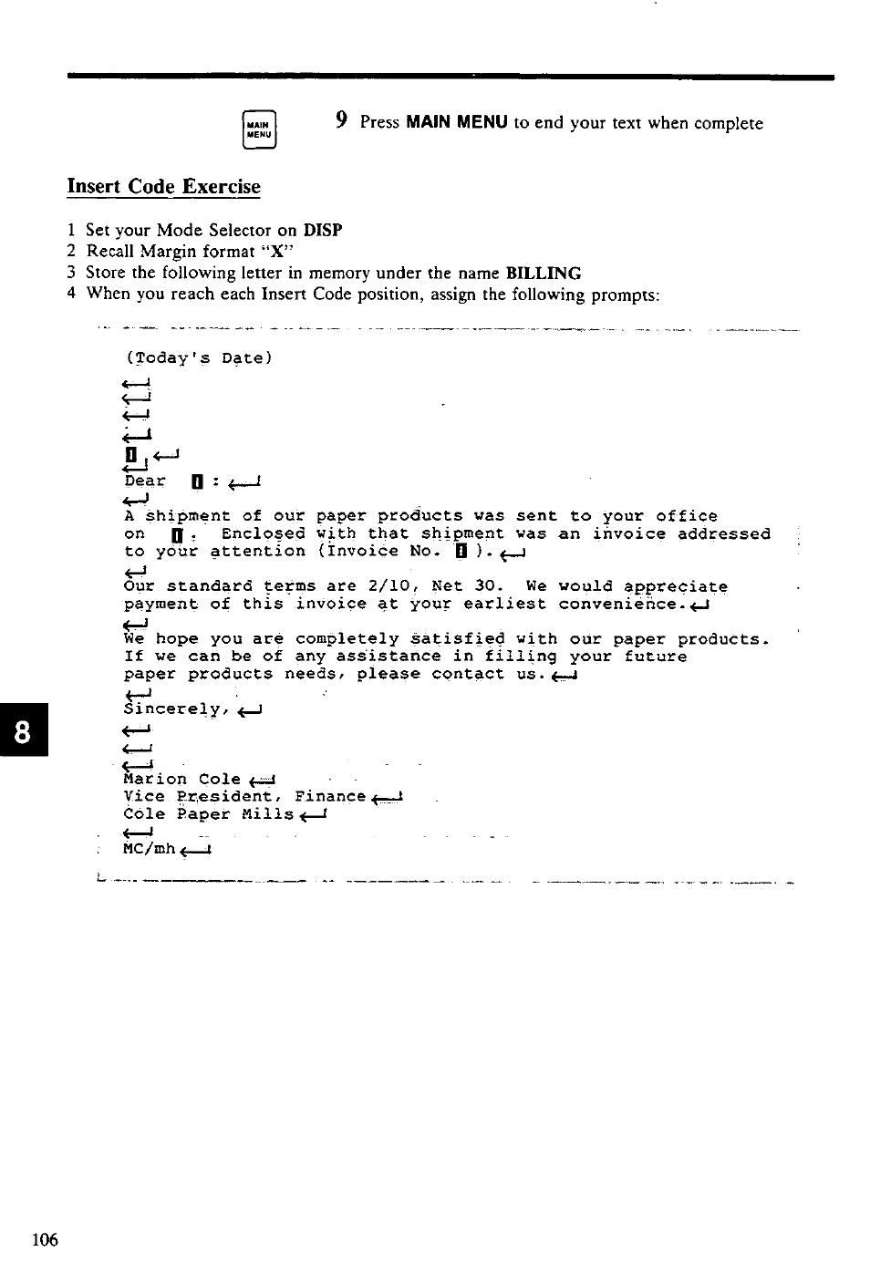 Insert code exercise | Panasonic KX-E4500 User Manual | Page 116 / 252