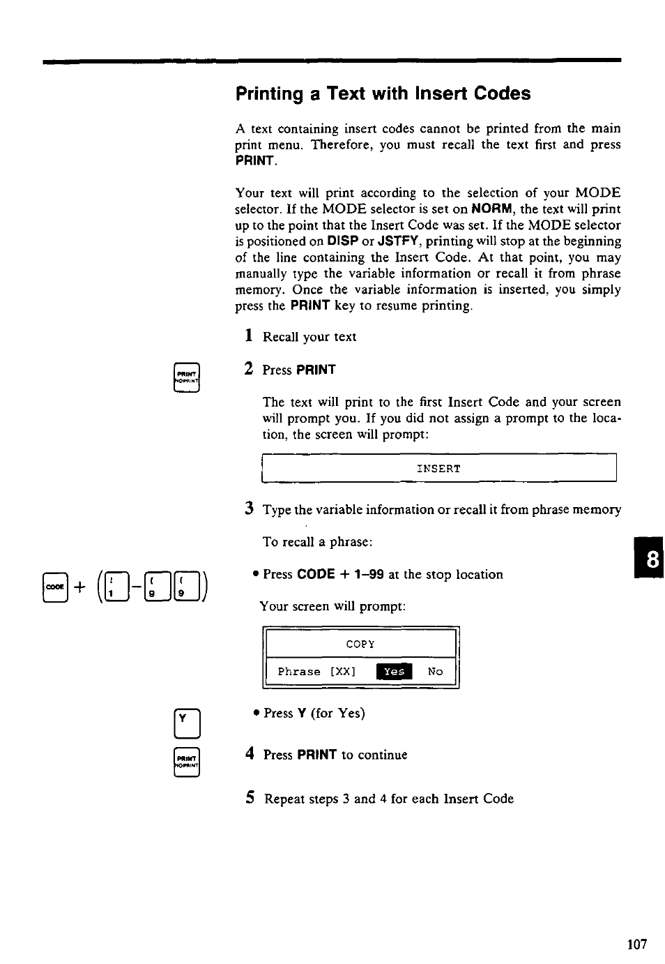 Printing a text with insert codes, H - b-oo | Panasonic KX-E4500 User Manual | Page 117 / 252